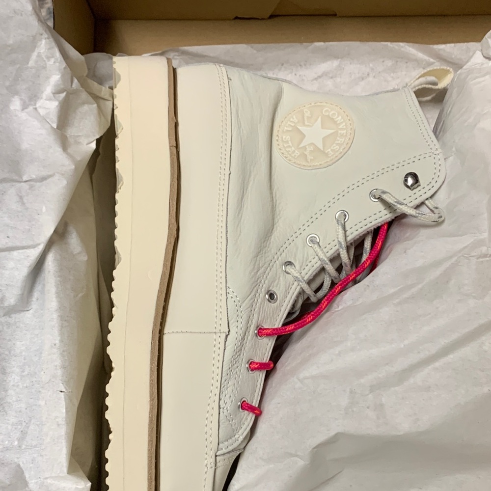 Converse Women's Cream High-Top Sneakers with Pink Accents